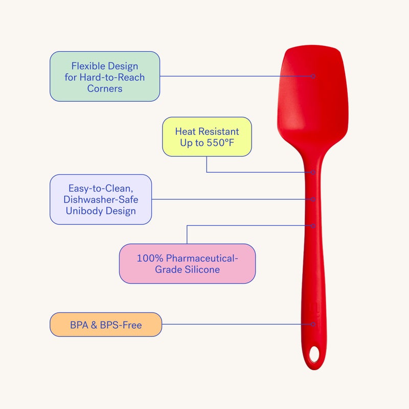 GIR: Get It Right Premium Seamless Spoonula - Non-Stick Heat Resistant Silicone Scraper Spatula - Perfect for Mixing, Serving, Scraping, Stirring, and More - Mini - 8 IN, Red - Image 3